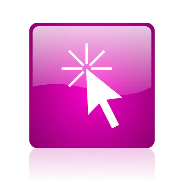 Klik hier violet vierkante web glanzende pictogram — Stockfoto