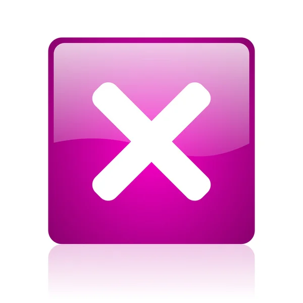 Zrušit ikonu lesklý fialový čtvereček web — Stock fotografie