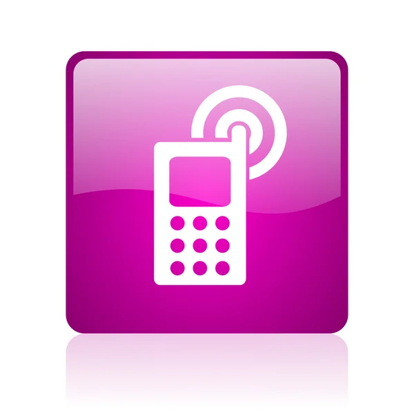 Фіолетовий мобільний телефон квадратний веб глянсовий значок — стокове фото