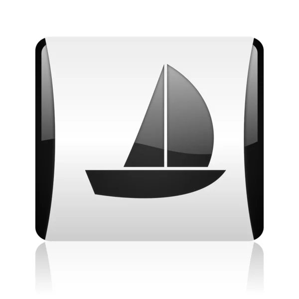Yacht bianco e nero piazza web icona lucida — Foto Stock