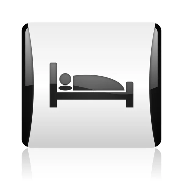 Hotel black and white square web glossy icon — Stock Photo, Image