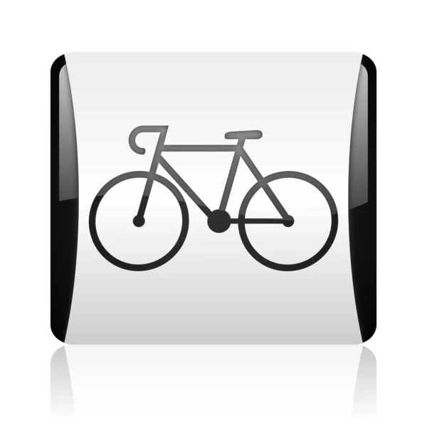 Bicycle black and white square web glossy icon — Stock Photo, Image