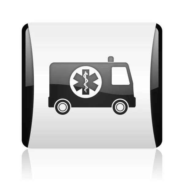 Ambulance black and white square web glossy icon — Stock Photo, Image