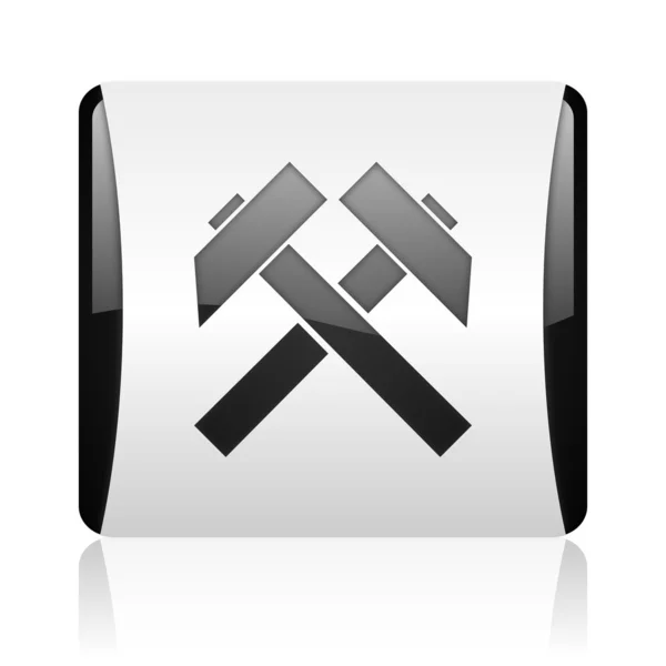 Mining black and white square web glossy icon — стоковое фото