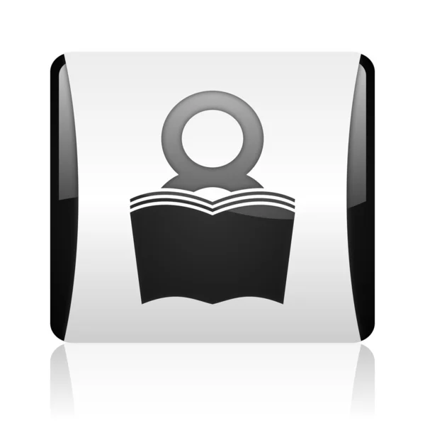 Book black and white square web glossy icon — Stock Photo, Image