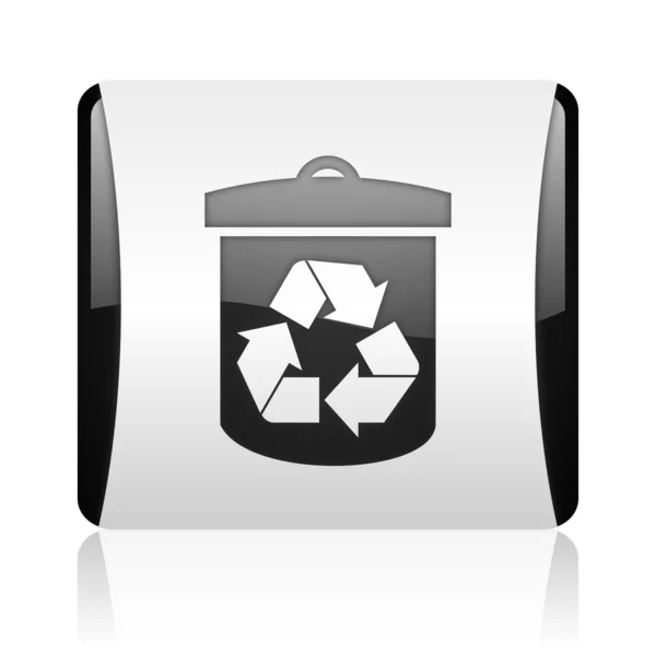 Recycle black and white square web glossy icon — Stock Photo, Image