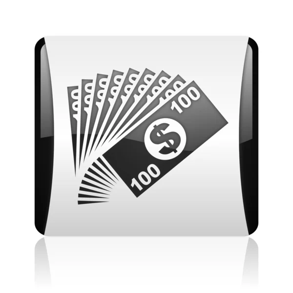 Pénz fekete-fehér négyzet pókháló fényes ikon — Stock Fotó