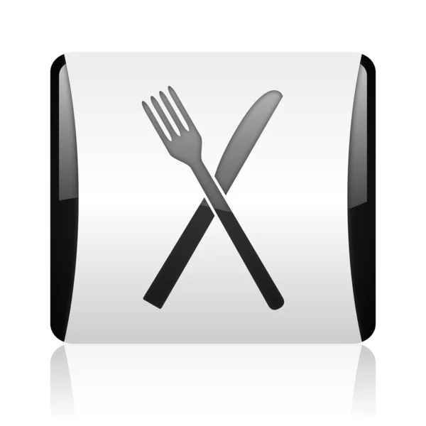 Essen schwarz-weiß quadratische Web-Hochglanz-Symbol — Stockfoto