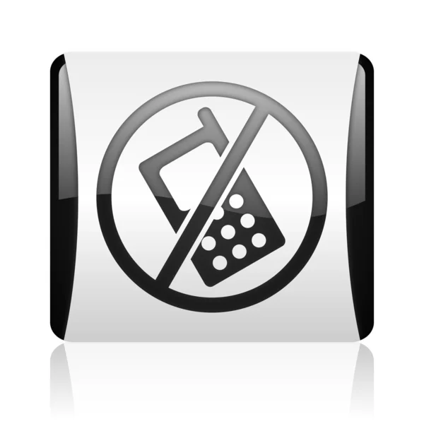 No phones black and white square web glossy icon — Stock Photo, Image