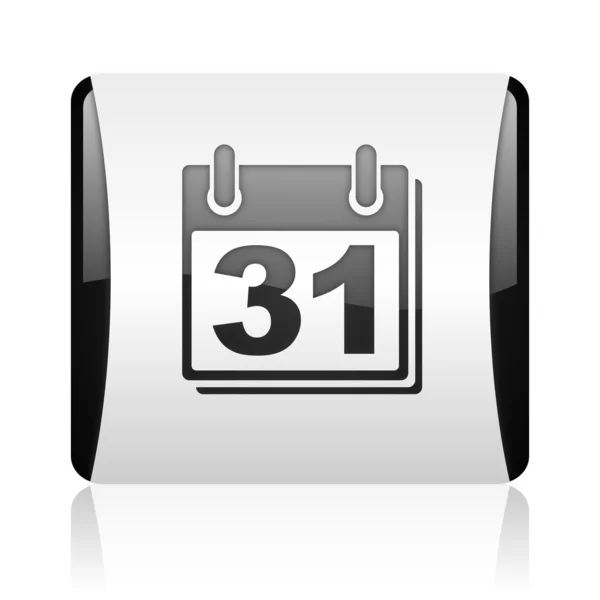 Calendar black and white square web glossy icon — Stock Photo, Image