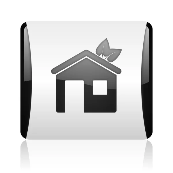 Home web cuadrada en blanco y negro icono brillante — Foto de Stock