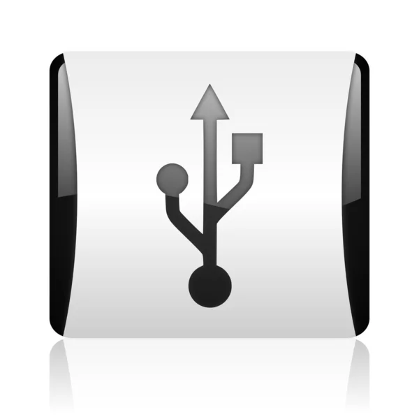 USB черно-белый квадратный глянцевый значок — стоковое фото