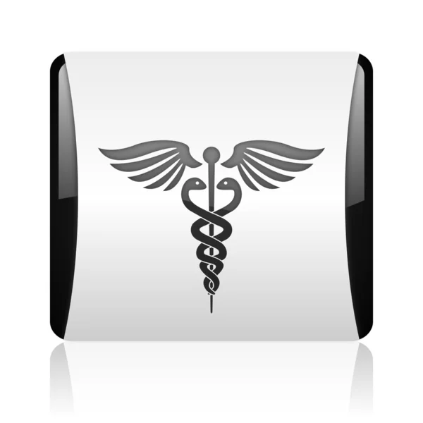 Caduceo bianco e nero quadrato web icona lucida — Foto Stock