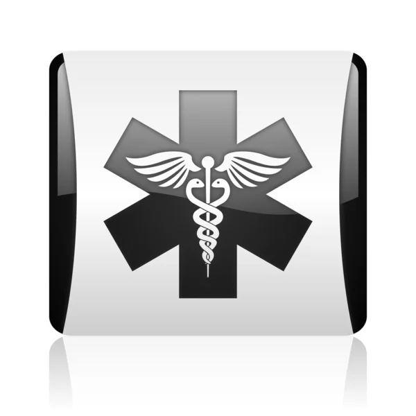 Caduceus web cuadrada en blanco y negro icono brillante —  Fotos de Stock