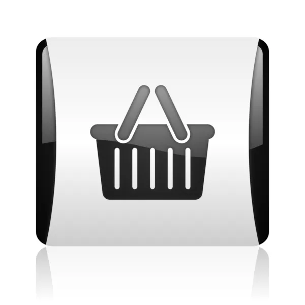 Shopping cart black and white square web glossy icon — Stock Photo, Image