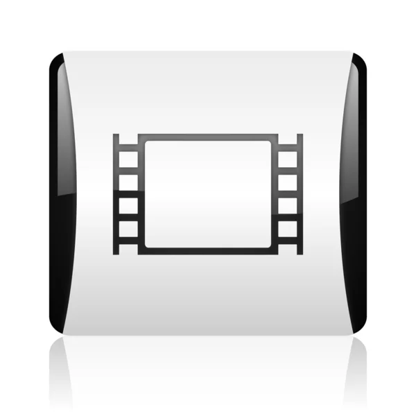 Movie black and white square web glossy icon — Stock Photo, Image