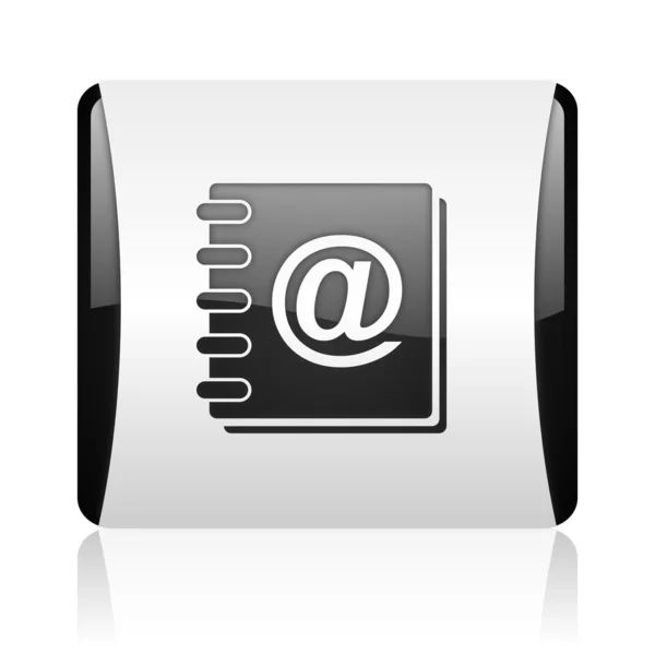 Livro de endereços preto e branco quadrado web ícone brilhante — Fotografia de Stock