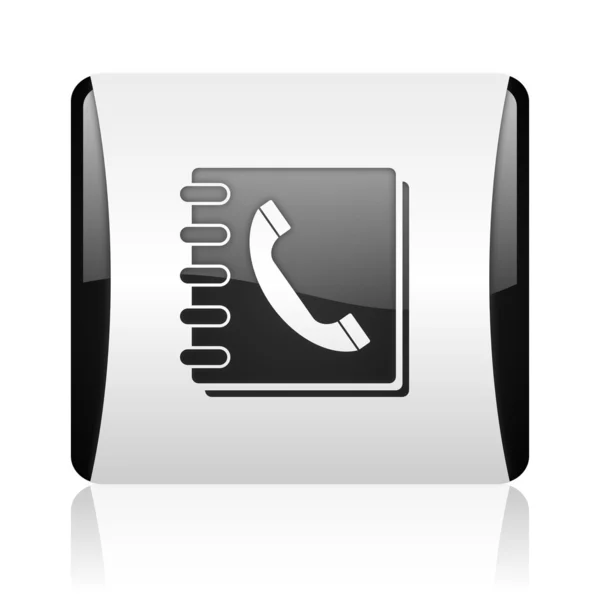 Phonebook black and white square web glossy icon — Stock Photo, Image