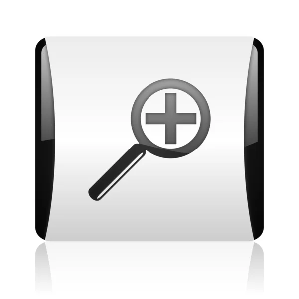 Magnification black and white square web glossy icon — Stock Photo, Image