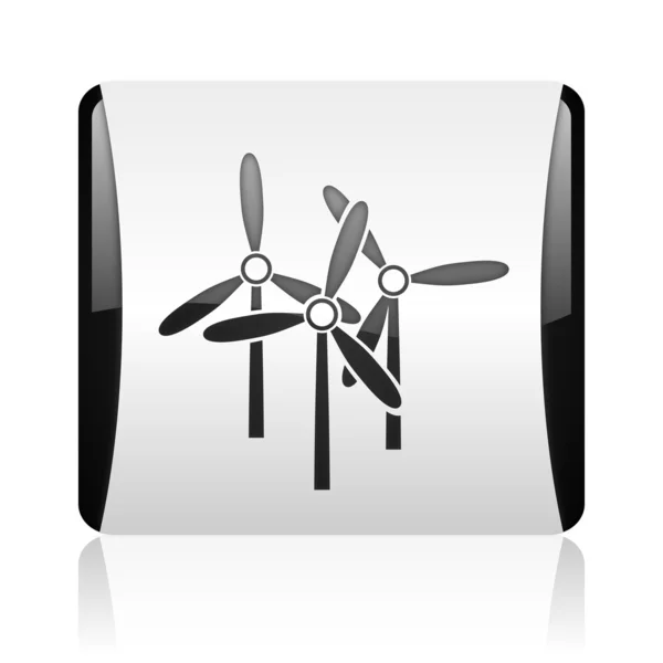 Windmühle schwarz-weiß quadratisch Web-Hochglanz-Symbol — Stockfoto