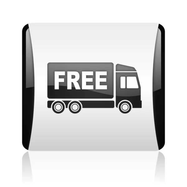 Free delivery black and white square web glossy icon — Stock Photo, Image