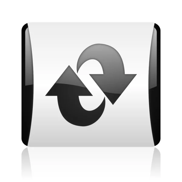Rotate black and white square web glossy icon — Stock Photo, Image