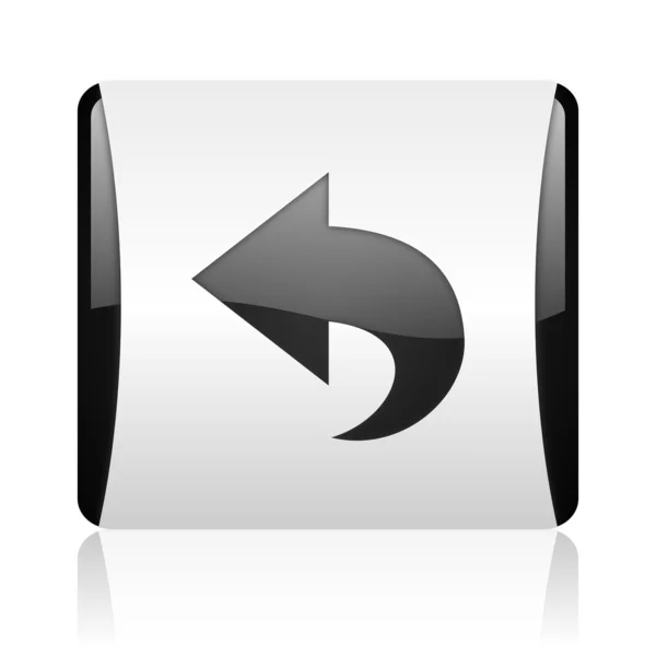 Back black and white square web glossy icon — Stock Photo, Image