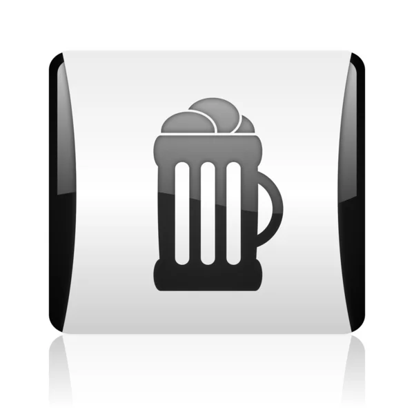 Beer black and white square web glossy icon — Stock Photo, Image