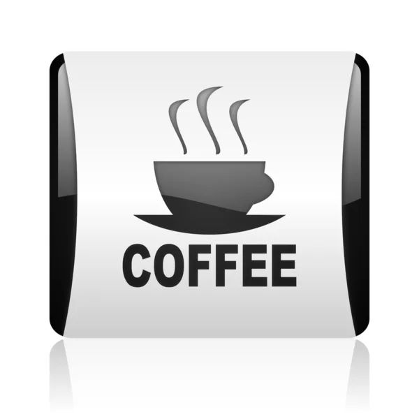 Kaffee schwarz-weiß quadratisch Web-Hochglanz-Symbol — Stockfoto