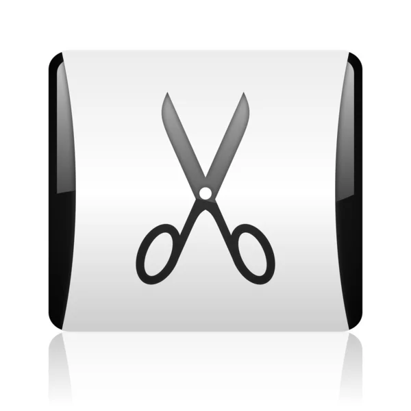 Tesoura preto e branco quadrado web ícone brilhante — Fotografia de Stock