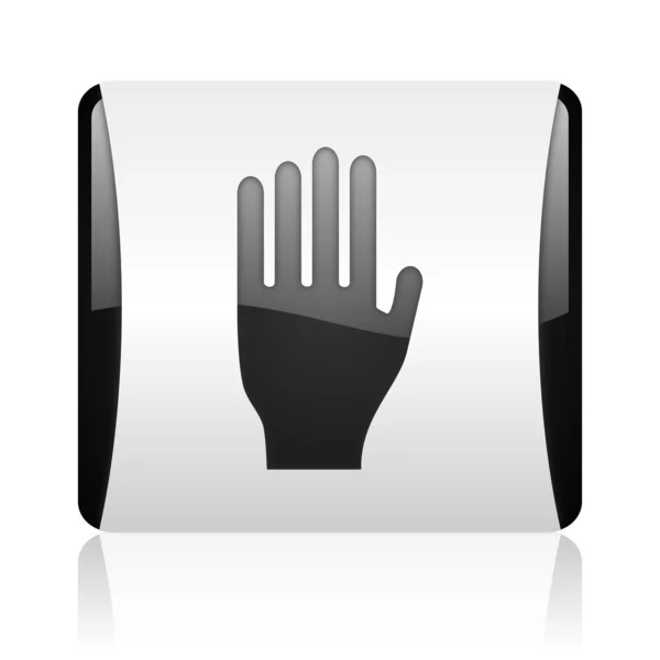 Przystanek czarno-biały kwadrat WWW błyszczący ikona — Zdjęcie stockowe
