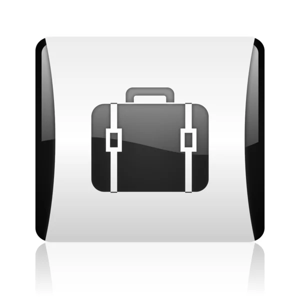 Baggage black and white square web glossy icon — Stock Photo, Image