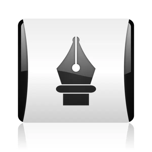 Penna bianco e nero quadrato web icona lucida — Foto Stock