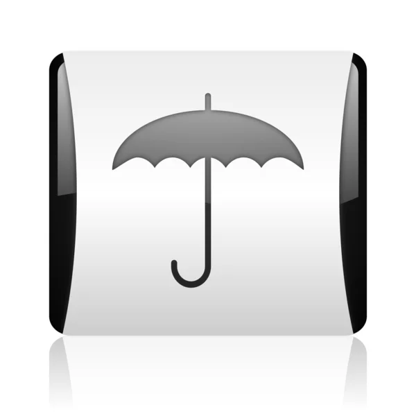 Regenschirm schwarz-weiß quadratisch Web-Hochglanz-Symbol — Stockfoto