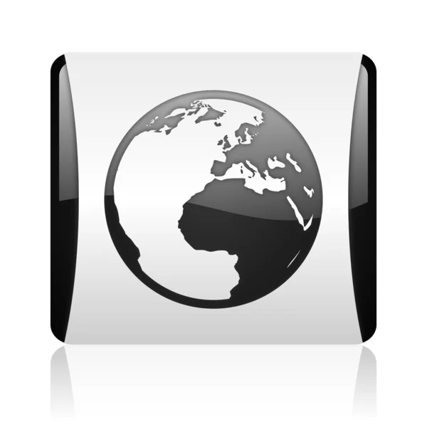 Earth black and white square web glossy icon — Stock Photo, Image