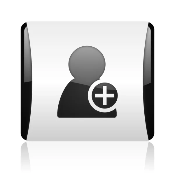 Lägga till kontakt svarta och vita kvadratiska web blanka ikonen — Stockfoto