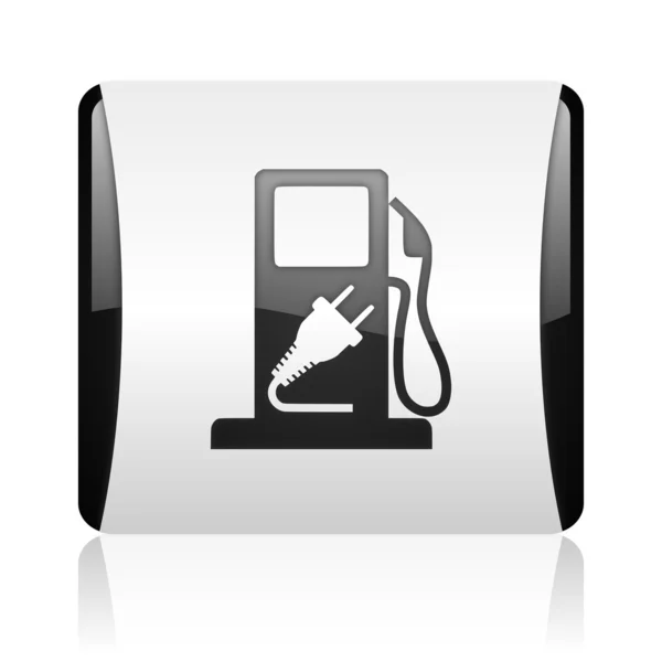 연료 검은색과 흰색 사각형 웹 광택 아이콘 — 스톡 사진