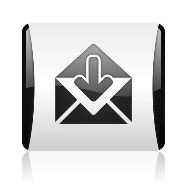 Correo web cuadrada en blanco y negro icono brillante —  Fotos de Stock