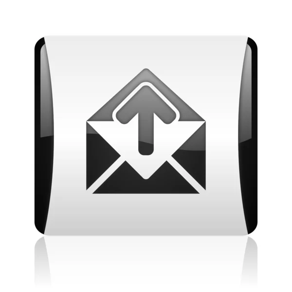 Posta parlak siyah beyaz kare web simgesi — Stok fotoğraf