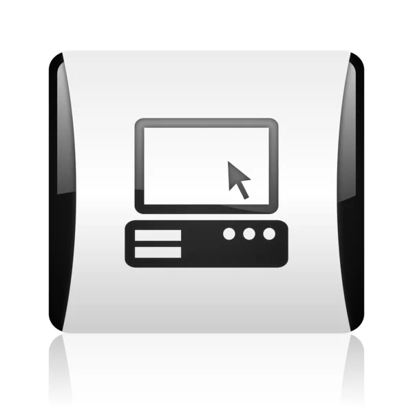 Pc black and white square web glossy icon — Stock Photo, Image