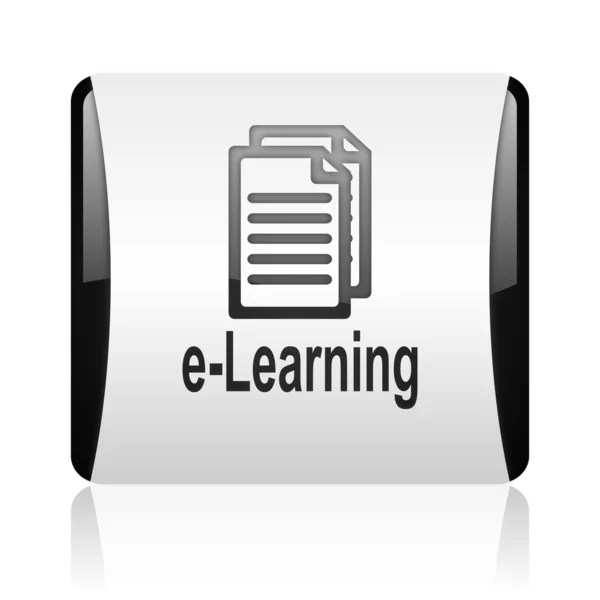 Az e-learning fekete-fehér négyzet pókháló fényes ikon — Stock Fotó