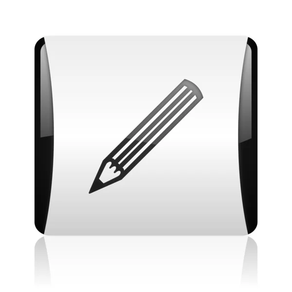 Pencil black and white square web glossy icon — Stock Photo, Image