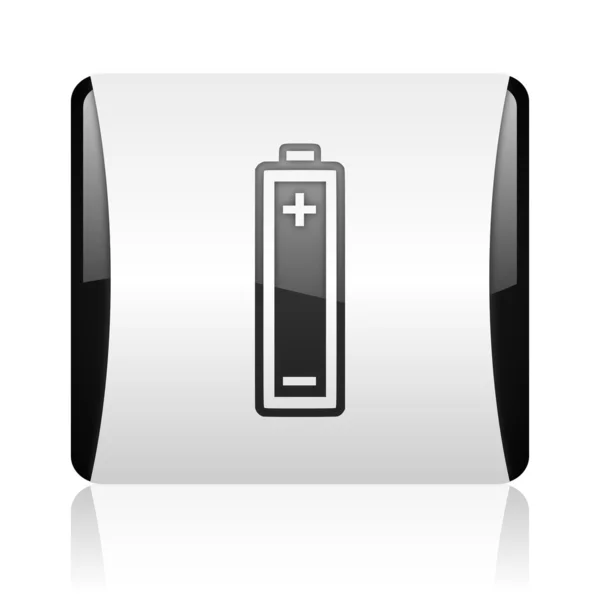 Battery black and white square web glossy icon — Stock Photo, Image