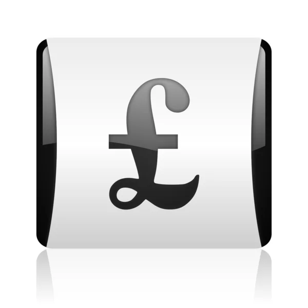 Pound black and white square web glossy icon — Stock Photo, Image