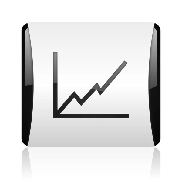 Chart black and white square web glossy icon — Stock Photo, Image