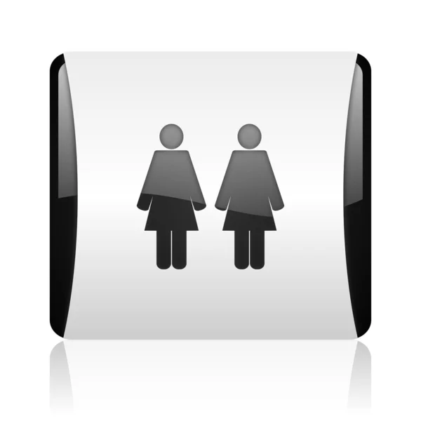 Couple black and white square web glossy icon — Stock Photo, Image