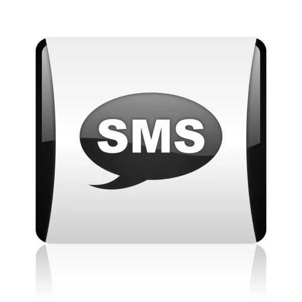 Ikona lesklé černé a bílé čtvercové webové SMS — Stock fotografie