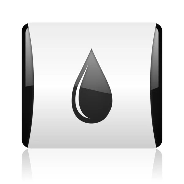 Goutte d'eau noir et blanc carré web icône brillante — Photo