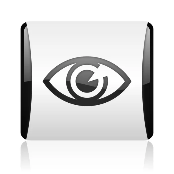 Eye black and white square web glossy icon — Stock Photo, Image