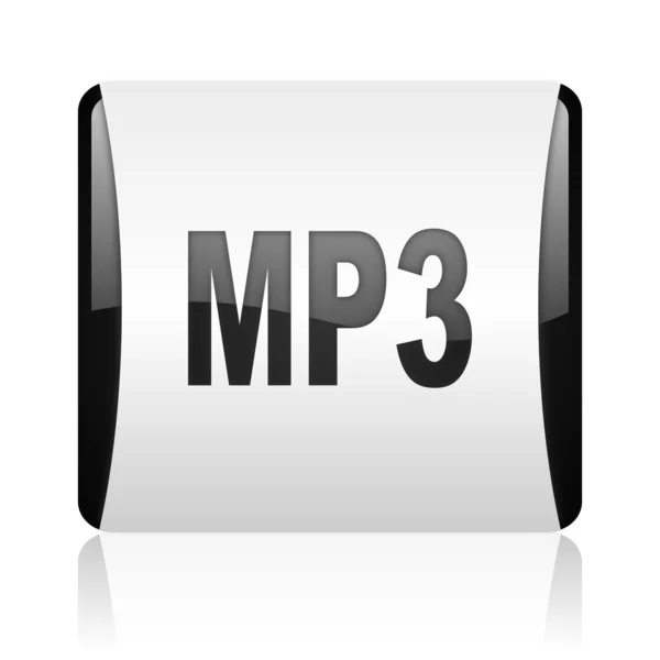 Mp3 black and white square web glossy icon — Stock Photo, Image